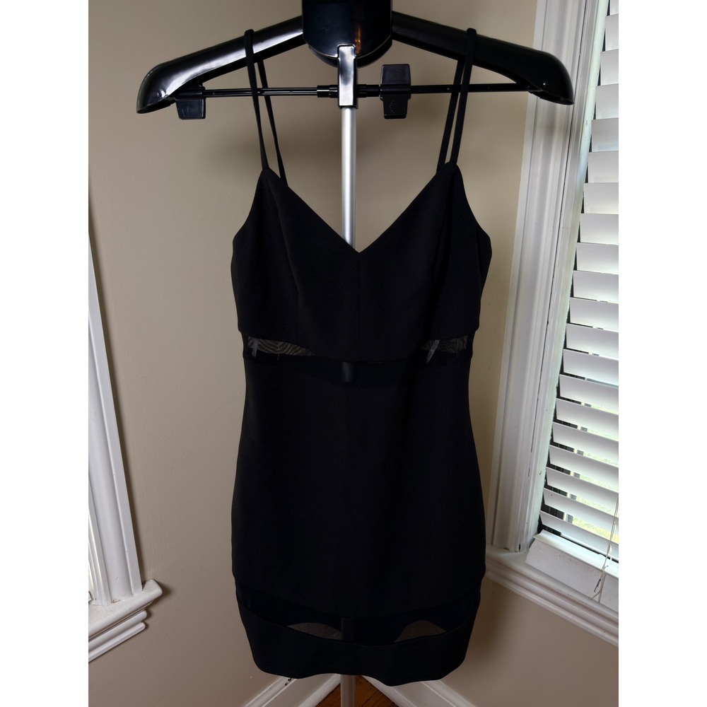 Lulus Black Mesh Panel Bodycon Mini Dress Small V-Neck Adjustable Straps